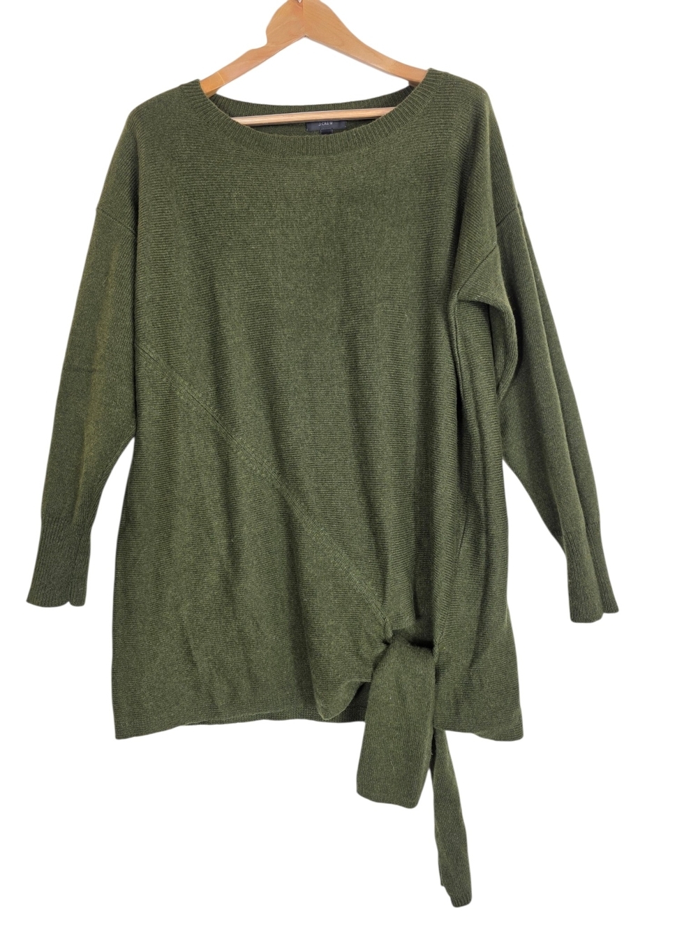 J. Crew Wool knit Olive Green Crewneck Sweater with Side Tie